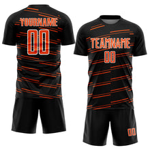 Charger l'image dans la galerie, Custom Black Orange-White Diagonal Pinstripes Lines Sports Sublimation Soccer Uniform Jersey