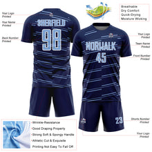 Charger l'image dans la galerie, Custom Navy Light Blue-White Diagonal Pinstripes Lines Sports Sublimation Soccer Uniform Jersey