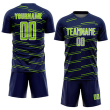 Загрузить изображение в средство просмотра галереи, Custom Navy Neon Green-White Diagonal Pinstripes Lines Sports Sublimation Soccer Uniform Jersey
