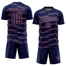 Charger l'image dans la galerie, Custom Navy Medium Pink Diagonal Pinstripes Lines Sports Sublimation Soccer Uniform Jersey