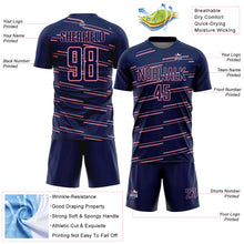 Charger l'image dans la galerie, Custom Navy Medium Pink Diagonal Pinstripes Lines Sports Sublimation Soccer Uniform Jersey