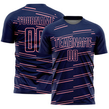 Charger l'image dans la galerie, Custom Navy Medium Pink Diagonal Pinstripes Lines Sports Sublimation Soccer Uniform Jersey