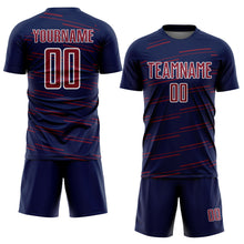 Charger l'image dans la galerie, Custom Navy Crimson-White Diagonal Pinstripes Lines Sports Sublimation Soccer Uniform Jersey