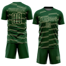 Загрузить изображение в средство просмотра галереи, Custom Green Cream Diagonal Pinstripes Lines Sports Sublimation Soccer Uniform Jersey