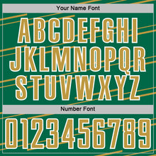 Загрузить изображение в средство просмотра галереи, Custom Kelly Green Old Gold-White Diagonal Pinstripes Lines Sports Sublimation Soccer Uniform Jersey