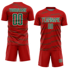 Charger l'image dans la galerie, Custom Red Kelly Green-White Diagonal Pinstripes Lines Sports Sublimation Soccer Uniform Jersey