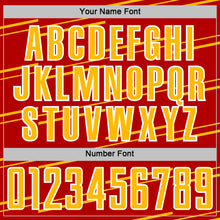 Загрузить изображение в средство просмотра галереи, Custom Red Gold-White Diagonal Pinstripes Lines Sports Sublimation Soccer Uniform Jersey