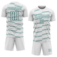 Charger l'image dans la galerie, Custom White Teal Diagonal Pinstripes Lines Sports Sublimation Soccer Uniform Jersey