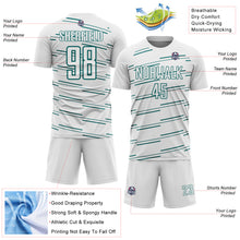 Charger l'image dans la galerie, Custom White Teal Diagonal Pinstripes Lines Sports Sublimation Soccer Uniform Jersey