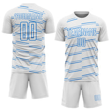 Charger l'image dans la galerie, Custom White Powder Blue Diagonal Pinstripes Lines Sports Sublimation Soccer Uniform Jersey