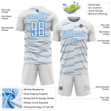 Charger l'image dans la galerie, Custom White Powder Blue Diagonal Pinstripes Lines Sports Sublimation Soccer Uniform Jersey