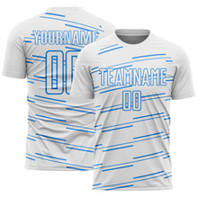 Charger l'image dans la galerie, Custom White Powder Blue Diagonal Pinstripes Lines Sports Sublimation Soccer Uniform Jersey