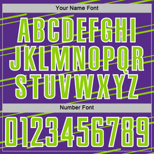 Laden Sie das Bild in den Galerie-Viewer, Custom Purple Neon Green-White Diagonal Pinstripes Lines Sports Sublimation Soccer Uniform Jersey