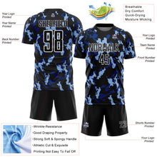 Charger l'image dans la galerie, Custom Black White-Blue Geometric Camo Fragment Sports Sublimation Soccer Uniform Jersey
