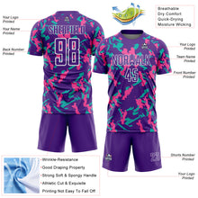 Charger l'image dans la galerie, Custom Purple White Pink-Aqua Geometric Camo Fragment Sports Sublimation Soccer Uniform Jersey