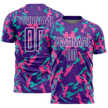 Charger l'image dans la galerie, Custom Purple White Pink-Aqua Geometric Camo Fragment Sports Sublimation Soccer Uniform Jersey
