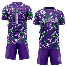 Загрузить изображение в средство просмотра галереи, Custom Purple White-Kelly Green Geometric Camo Fragment Sports Sublimation Soccer Uniform Jersey