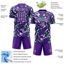 Загрузить изображение в средство просмотра галереи, Custom Purple White-Kelly Green Geometric Camo Fragment Sports Sublimation Soccer Uniform Jersey