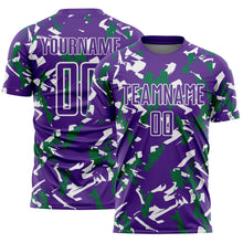 Загрузить изображение в средство просмотра галереи, Custom Purple White-Kelly Green Geometric Camo Fragment Sports Sublimation Soccer Uniform Jersey