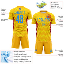 Charger l'image dans la galerie, Custom Gold Powder Blue Red-Light Yellow Colombia Zigzag Pattern Sublimation Soccer Uniform Jersey