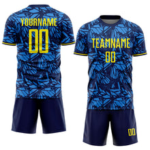 Load image into Gallery viewer, Custom Navy Light Yellow-Blue Colombia Butterfly Wings Pattern Sublimation Soccer Uniform Jersey