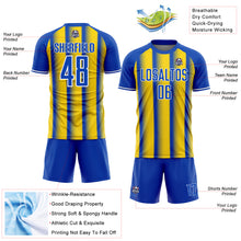 Load image into Gallery viewer, Custom Thunder Blue Light Yellow-White Colombia Vertical Stripes Halftone Dot Pattern Sublimation Soccer Uniform Jersey