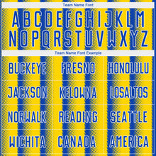 Load image into Gallery viewer, Custom Thunder Blue Light Yellow-White Colombia Vertical Stripes Halftone Dot Pattern Sublimation Soccer Uniform Jersey