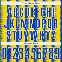 Load image into Gallery viewer, Custom Thunder Blue Light Yellow-White Colombia Vertical Stripes Halftone Dot Pattern Sublimation Soccer Uniform Jersey