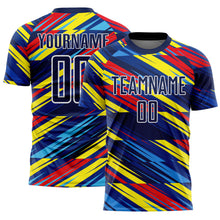 Load image into Gallery viewer, Custom Royal Navy Yellow Blue-Red Colombia Diagonal Stripes Sublimation Soccer Uniform Jersey