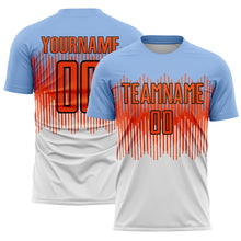 Load image into Gallery viewer, Custom Light Blue Orange Black-White Colombia Gradient Lines Sublimation Soccer Uniform Jersey