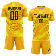 Загрузить изображение в средство просмотра галереи, Custom Gold Black-Light Yellow Colombia Brush Stroke Sublimation Soccer Uniform Jersey