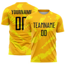 Загрузить изображение в средство просмотра галереи, Custom Gold Black-Light Yellow Colombia Brush Stroke Sublimation Soccer Uniform Jersey