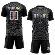 Charger l'image dans la galerie, Custom Black Gradient-Steel Gray Colombia Geometric Interlocking Pattern Sublimation Soccer Uniform Jersey
