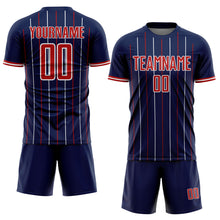 Load image into Gallery viewer, Custom Navy Red-White France Vertical Pinstripe Sublimation Soccer Uniform Jersey
