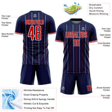 Load image into Gallery viewer, Custom Navy Red-White France Vertical Pinstripe Sublimation Soccer Uniform Jersey