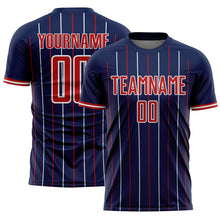 Load image into Gallery viewer, Custom Navy Red-White France Vertical Pinstripe Sublimation Soccer Uniform Jersey