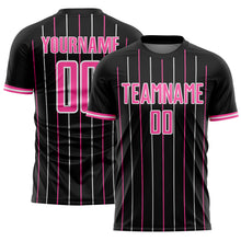 Laden Sie das Bild in den Galerie-Viewer, Custom Black Pink-White France Vertical Pinstripe Sublimation Soccer Uniform Jersey