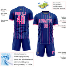 Laden Sie das Bild in den Galerie-Viewer, Custom Royal Pink-White France Vertical Pinstripe Sublimation Soccer Uniform Jersey