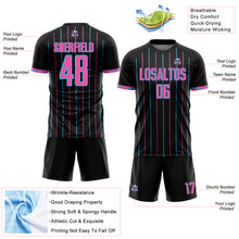 Load image into Gallery viewer, Custom Black Pink-Sky Blue France Vertical Pinstripe Sublimation Soccer Uniform Jersey