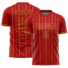 Charger l'image dans la galerie, Custom Red Old Gold-White France Vertical Pinstripe Sublimation Soccer Uniform Jersey