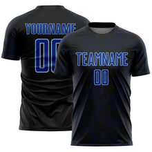 Load image into Gallery viewer, Custom Black Royal-Light Blue Curve Lines Sublimation Soccer Uniform Jersey