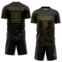 Load image into Gallery viewer, Custom Black-Old Gold Curve Lines Sublimation Soccer Uniform Jersey