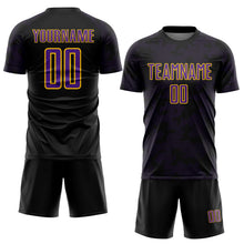 Load image into Gallery viewer, Custom Black Purple-Yellow Curve Lines Sublimation Soccer Uniform Jersey