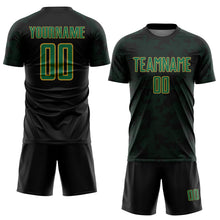 Laden Sie das Bild in den Galerie-Viewer, Custom Black Kelly Green-Old Gold Curve Lines Sublimation Soccer Uniform Jersey