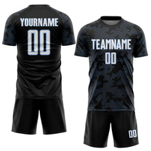 Laden Sie das Bild in den Galerie-Viewer, Custom Black White-Light Blue Curve Lines Sublimation Soccer Uniform Jersey