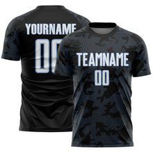 Laden Sie das Bild in den Galerie-Viewer, Custom Black White-Light Blue Curve Lines Sublimation Soccer Uniform Jersey