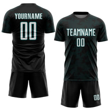 Load image into Gallery viewer, Custom Black White-Teal Curve Lines Sublimation Soccer Uniform Jersey