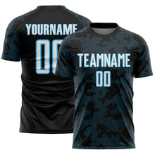 Laden Sie das Bild in den Galerie-Viewer, Custom Black White-Sky Blue Curve Lines Sublimation Soccer Uniform Jersey