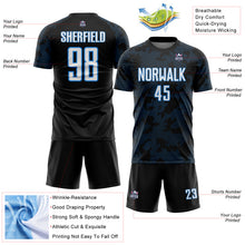 Load image into Gallery viewer, Custom Black White-Powder Blue Curve Lines Sublimation Soccer Uniform Jersey