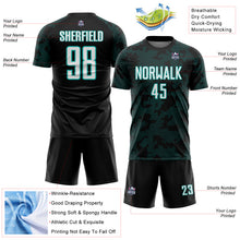 Laden Sie das Bild in den Galerie-Viewer, Custom Black White-Aqua Curve Lines Sublimation Soccer Uniform Jersey